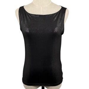 H&M Divided Womens M Tank Top Black Metallic Shimmer Boat Neck Sparkly Partywear